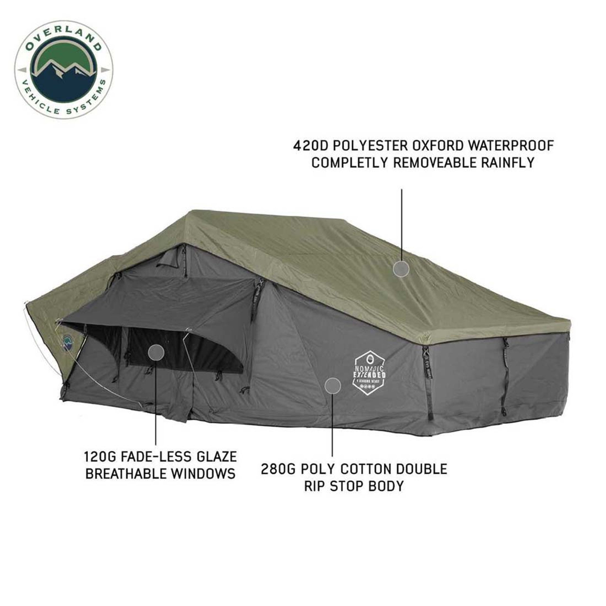 HD Nomadic 2 Extended - Soft Shell Rooftop Tent, Grey Body & Green Rainfly (Sleeps 2)