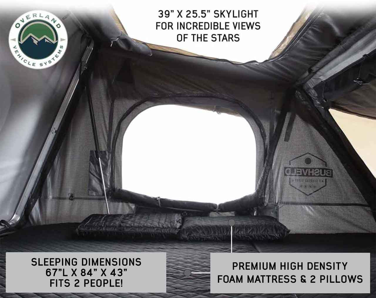 HD Bushveld IV - 4 Person Cantilever Hard Shell Rooftop Tent Grey Body & Tan Rainfly