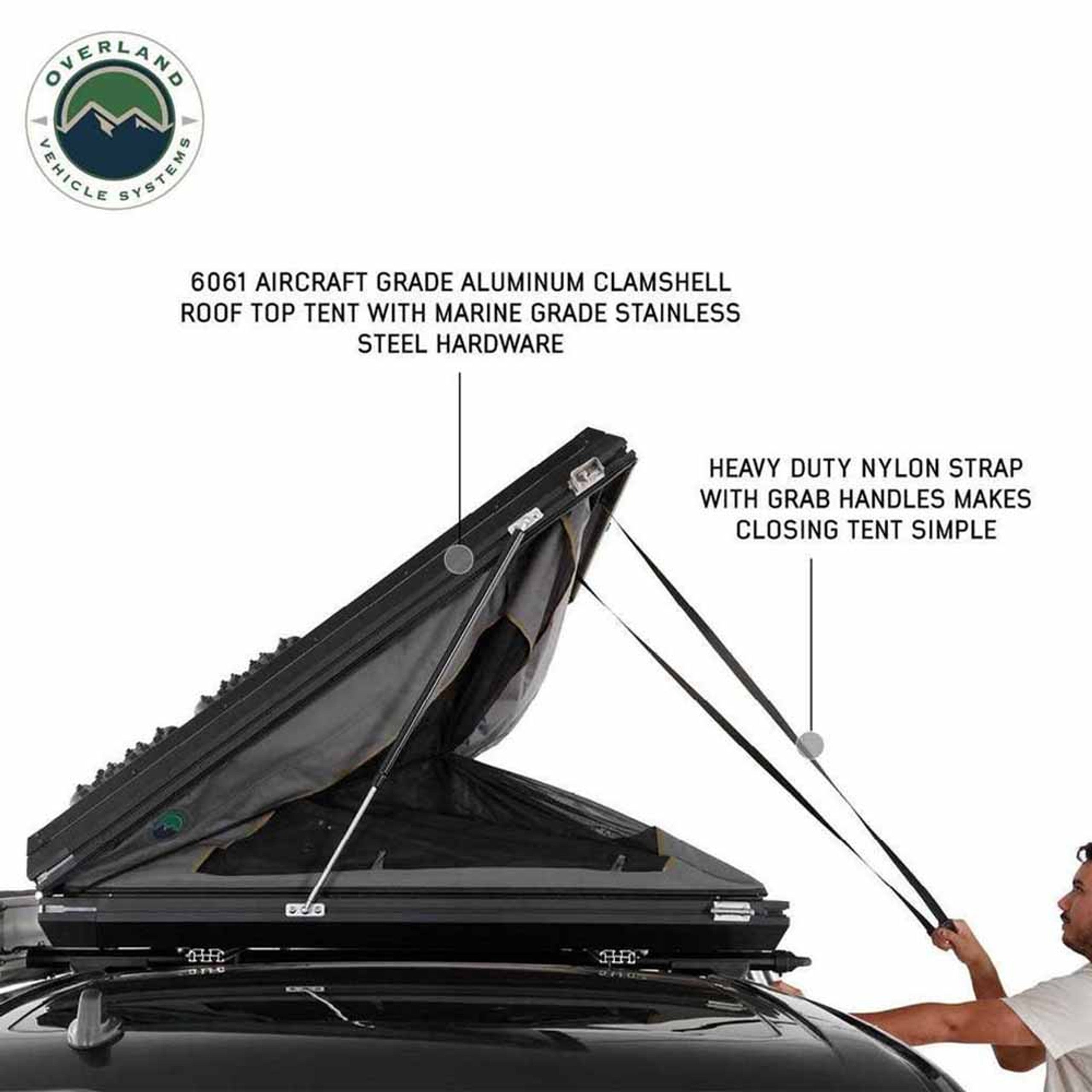 HD Sidewinder - Aluminum Hard Shell Rooftop Tent, Grey Body & Green Trim (Sleeps 2-3)