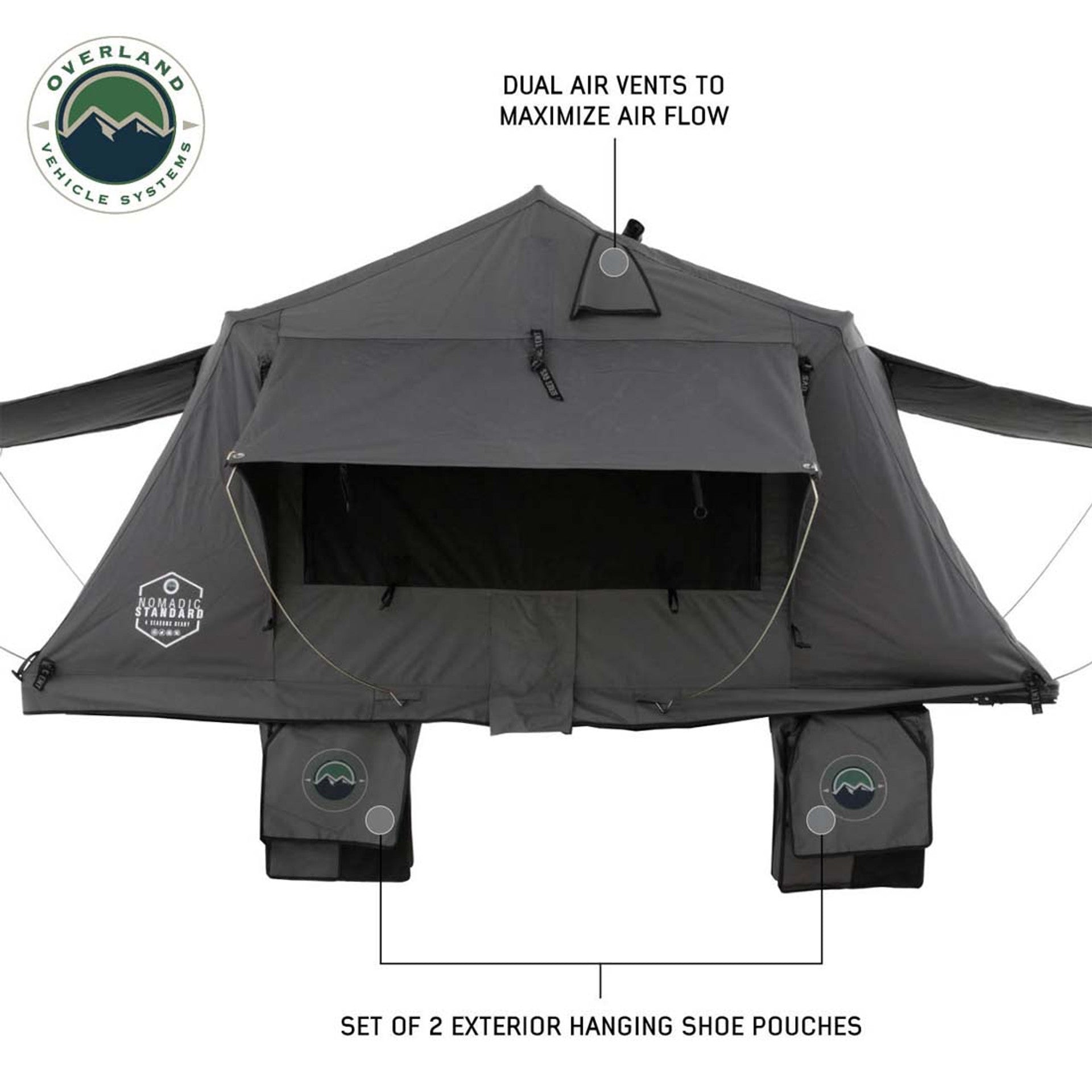 HD Nomadic 2 Standard - Soft Shell Rooftop Tent, Grey Body & Green Rainfly (Sleeps 2)