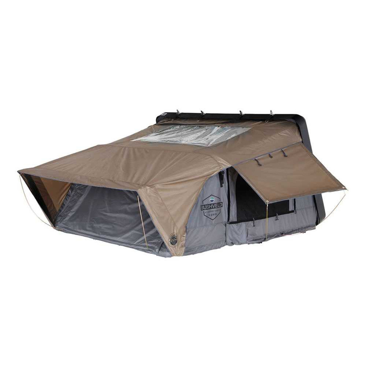 HD Bushveld IV - 4 Person Cantilever Hard Shell Rooftop Tent Grey Body & Tan Rainfly