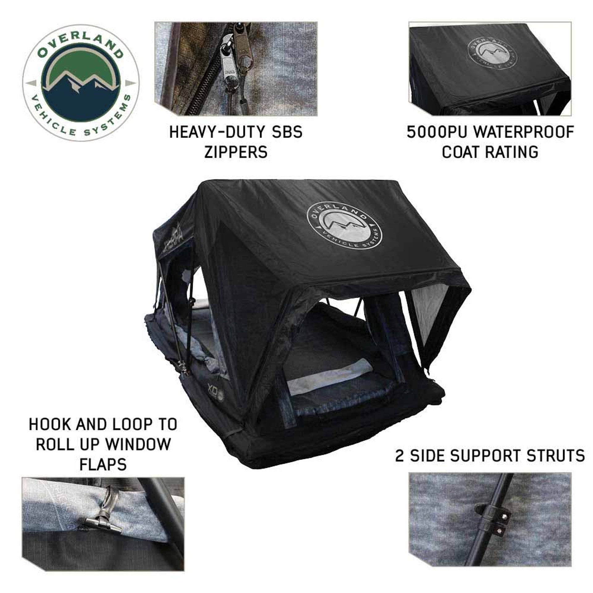 XD Sherpa - 4 Person Hybrid Soft Shell Rooftop Tent, Blue Body & Black Rainfly
